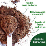 Poudre énergisante au chocolat, énergie durable, bon goût chocolaté